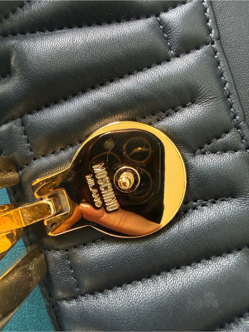 Authentic Moschino Black Quilted Leather Crossbody with Gold 'M' Logo and Chain - Picture 4 of 9